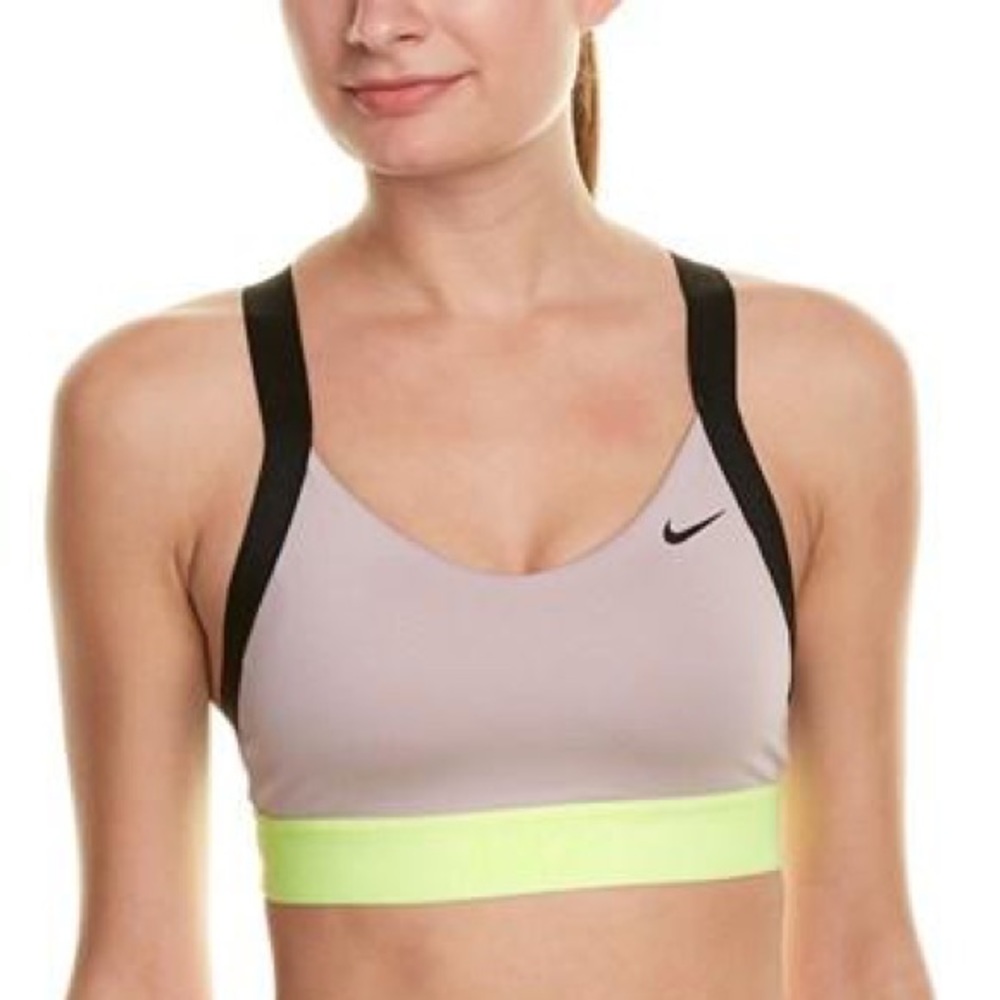 Nike Pro Indy Logo Back Bra in Beige